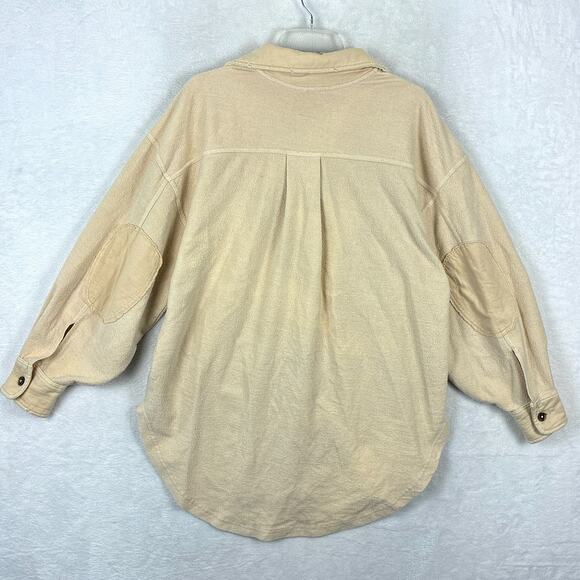 Free People Ruby Jacket Shacket Cream Womens M Oversized Patches Distressed Boho - Picture 3 of 9